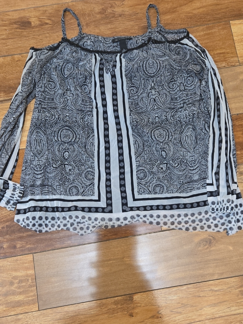 INC International Concepts Black and White Paisley Cold-Shoulder Blouse
